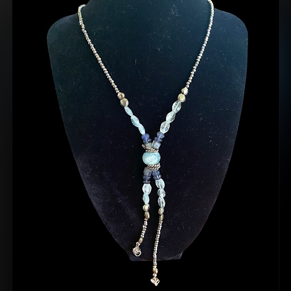 Sterling Silver Lariat Rock Crystal Amethyst Gemstone Necklace